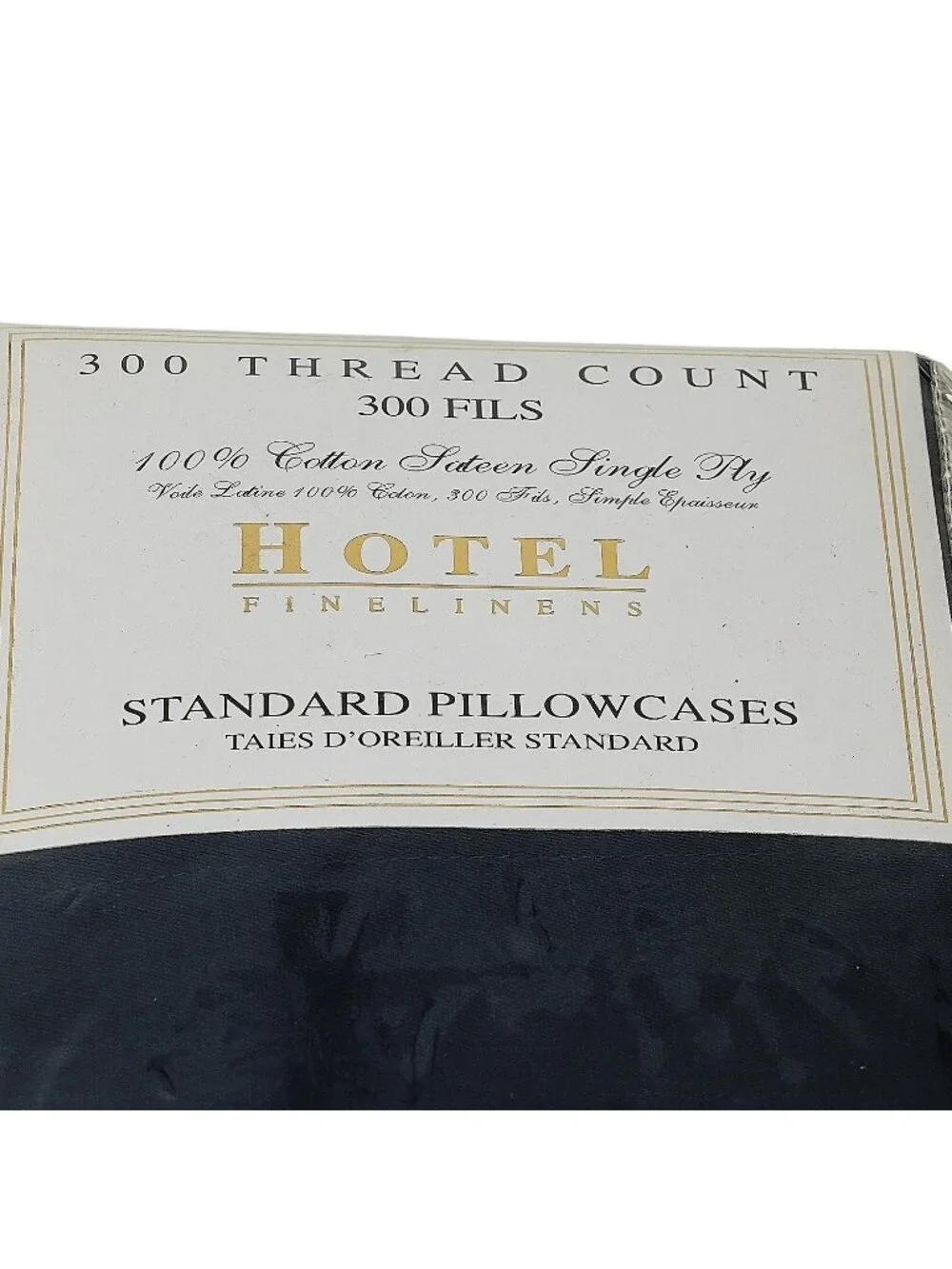 Hotel Fine Linens Pair of Pillowcases Navy Blue 100% Cotton Sateen NWT